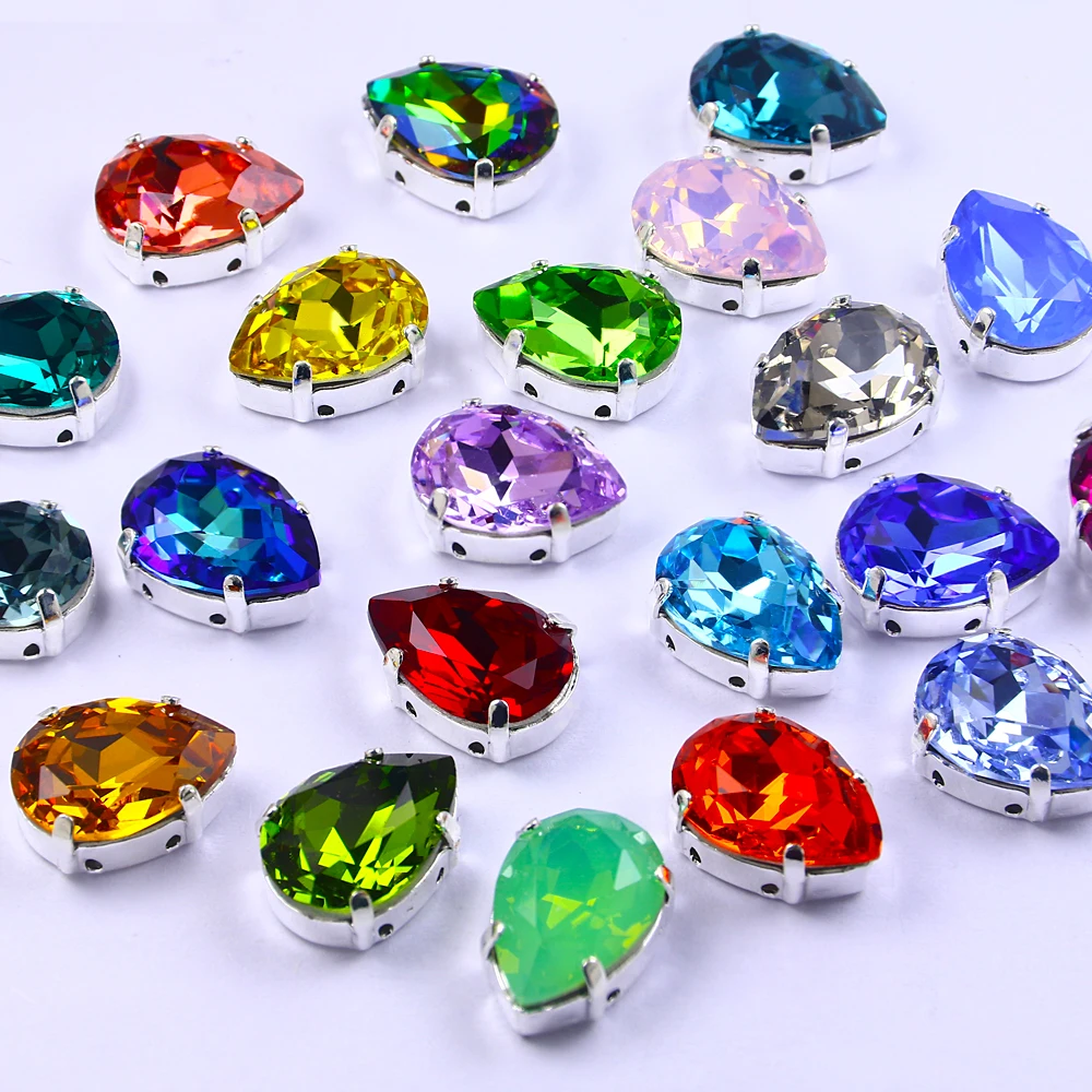 

Factory Price Crystal AB Rhinestone Sew on Teardrop Crystal Fancy Stones With Claw Setting
