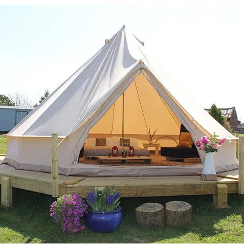 

5M Fire Flame Resistant camping sites Glamping Luxury Durable Waterproof Cotton Canvas Dome Bell Tent, Beige
