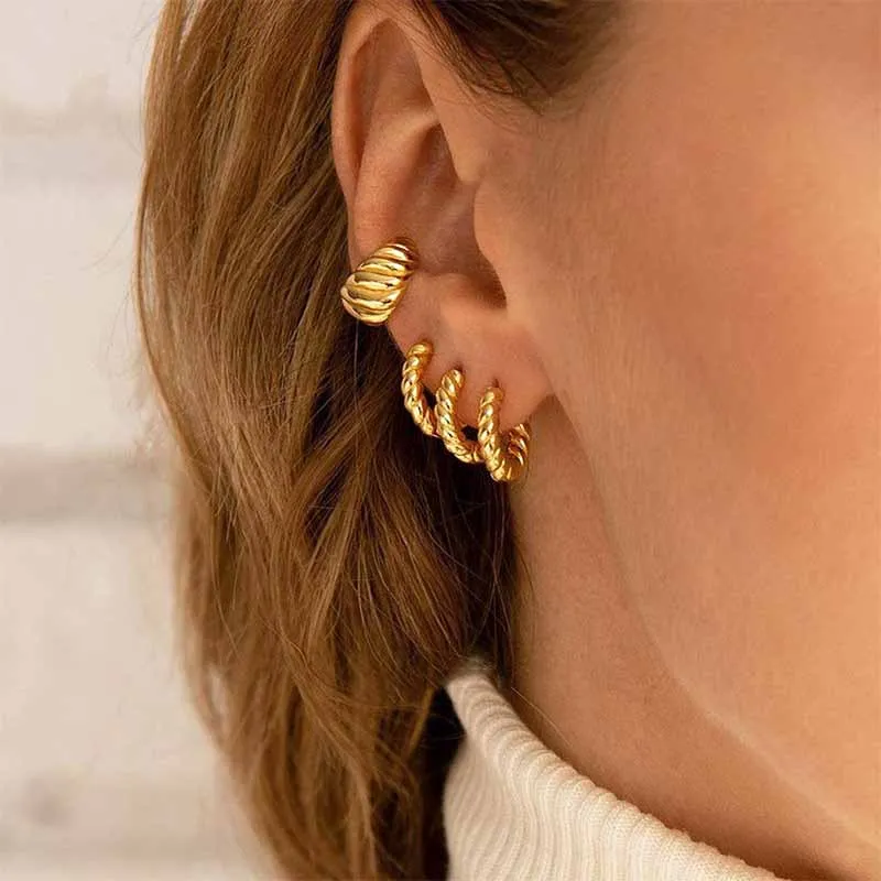 

Wholesale Customised Gold Huggie Twisted Jewelry Statement 14K Gold Brass Hoop Earrings Women