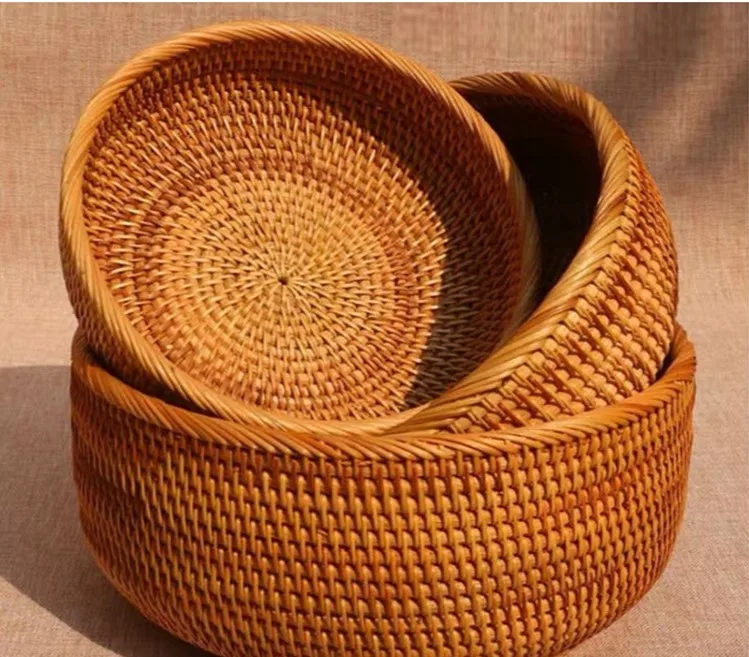 

Natural hand-woven vegetable and fruit storage basket round picnic shopping woven rattan basket