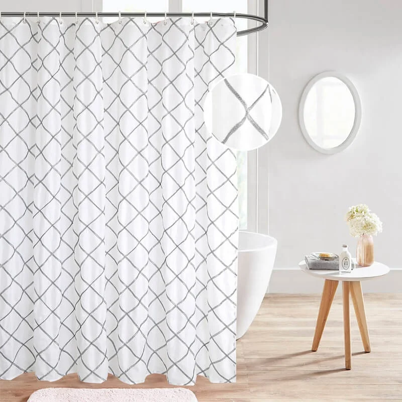 

i@home modern polyester custom diamond weave white silver shower curtain waterproof, White/grey