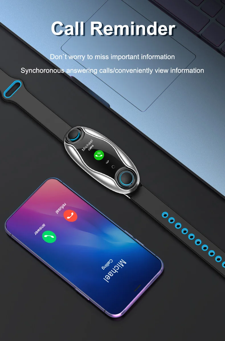 T90 Waterproof BT Headset Earbud Smart Bracelet Sports Watch App Remote Photograph Hand Band - ANKUX.COM