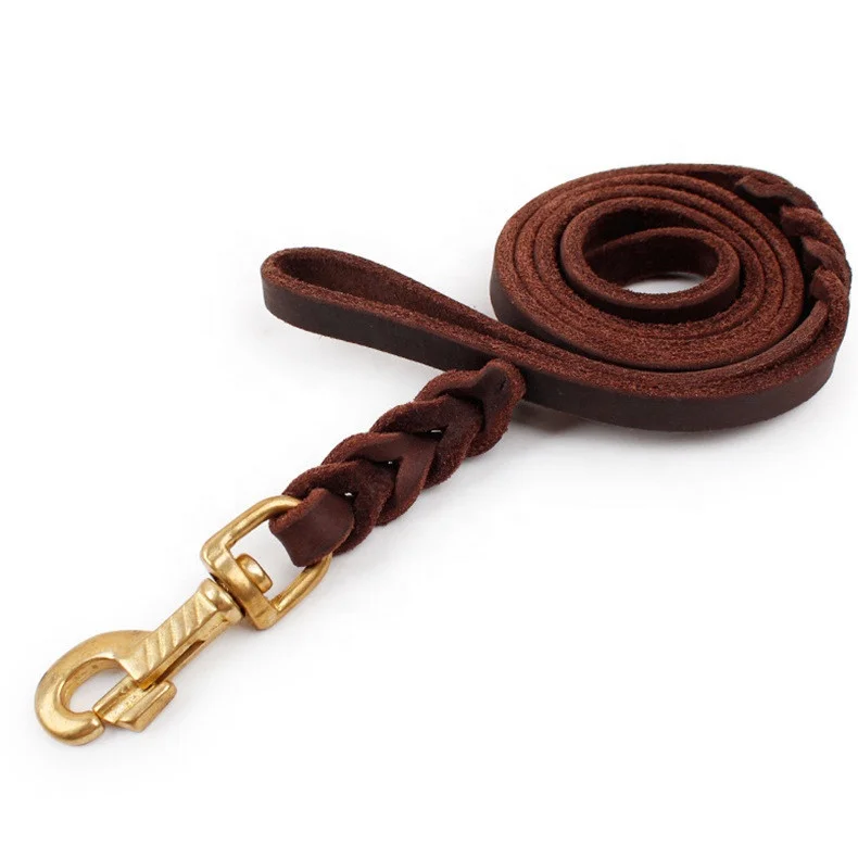 

Customized Durable Leather Dog Leash with Metal Hook Sturdy Dog Leather Leash forMedium and Large Dogs