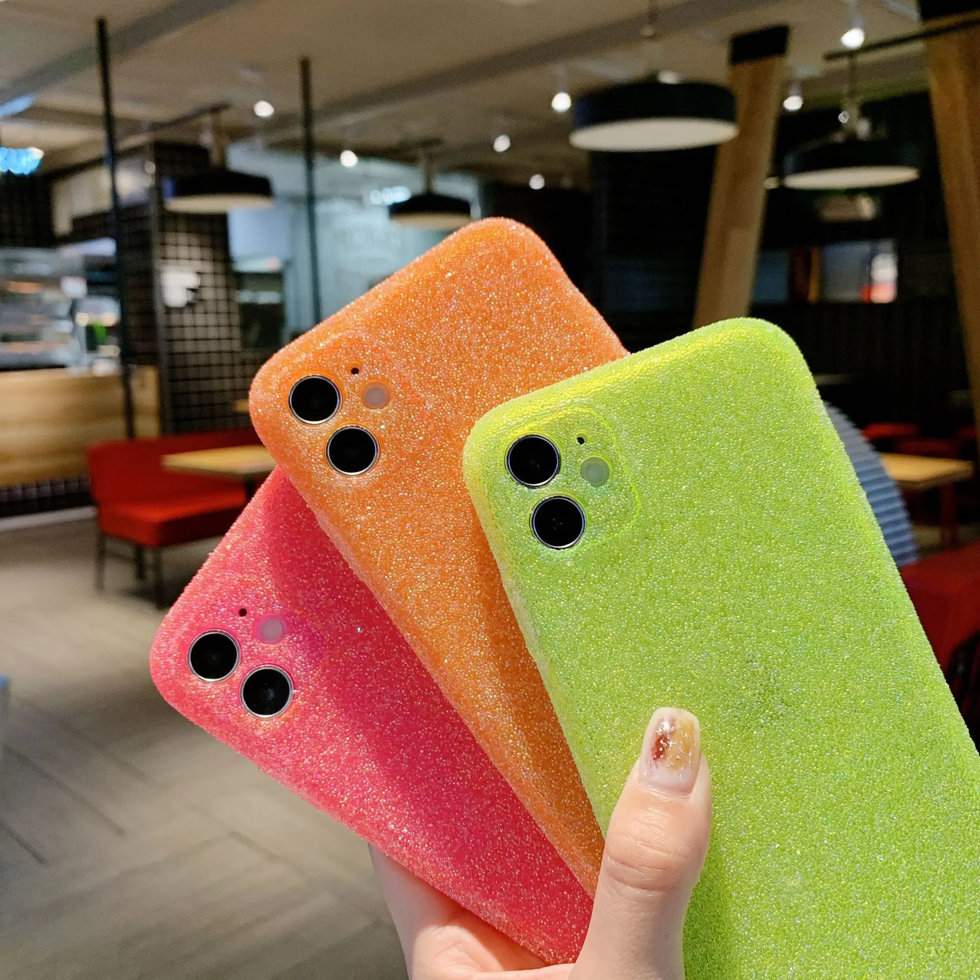 

Hot Sale Neon Glitter Diamond Fluorescent Phone Case for iPhone 12 Cute Girls Bling Shine Cover for iPhone 11/6/7/8/XS/XR/X/MAX, 3 colors