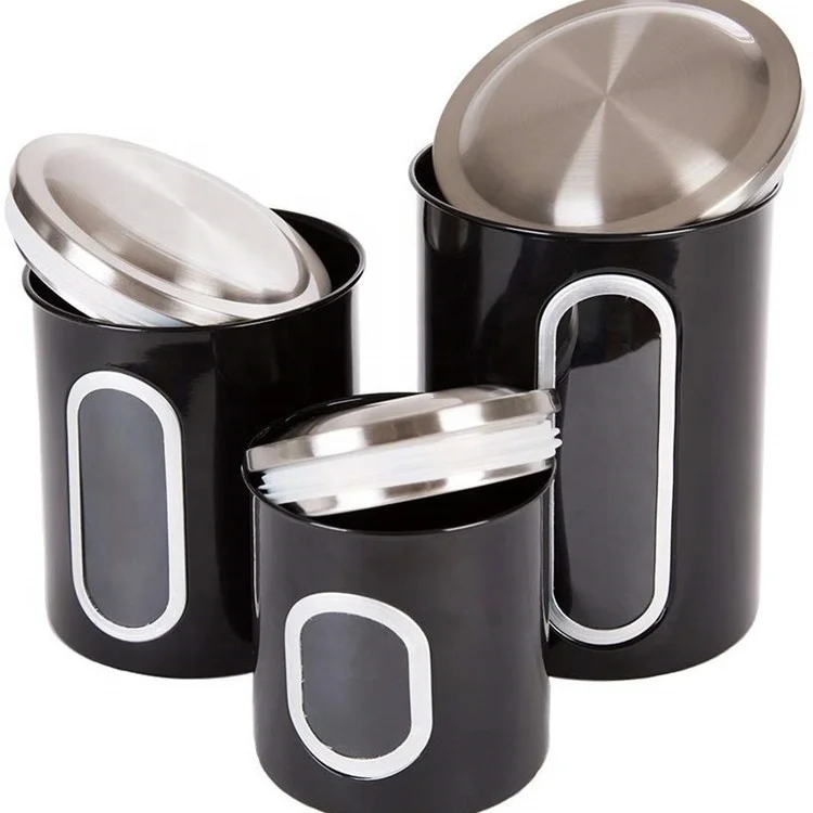 

Black Color Stainless Steel Window Storage Canister Set With Lids
