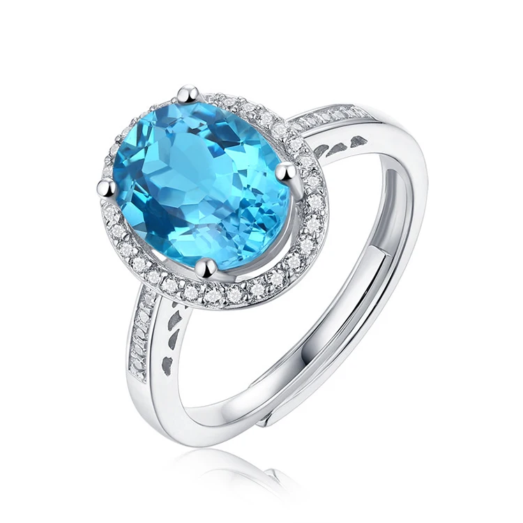 

Thriving Gems Newly Style Luxury Blue Topaz Ring 925 Sterling Sliver Moissanite Diamond Rings