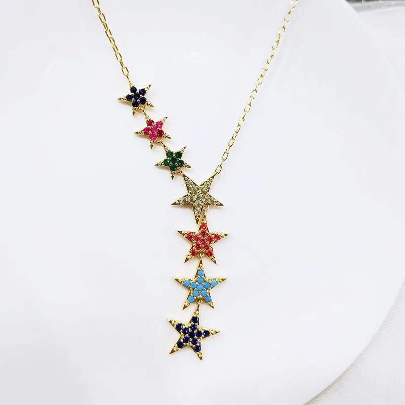 

hot sale rainbow cz star necklace gold plated jewelry