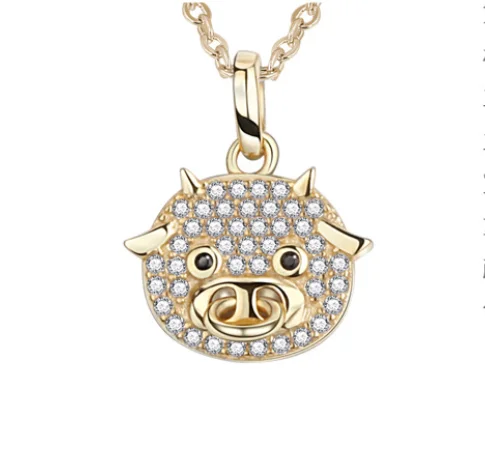 

Golden Bull Head Pendant Unisex Cute Animal Pendant Necklace Neck Jewelry Micro Inlay