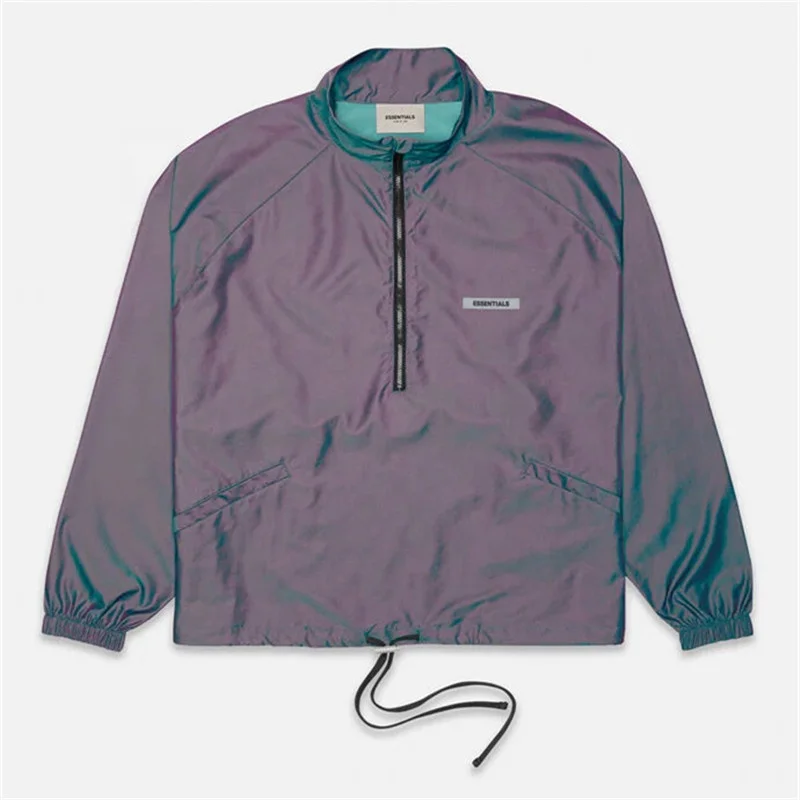 

FOG men's women's reflective letters half zipper windbreaker ESSENTIALS hip-hop casual long-sleeved jacket top