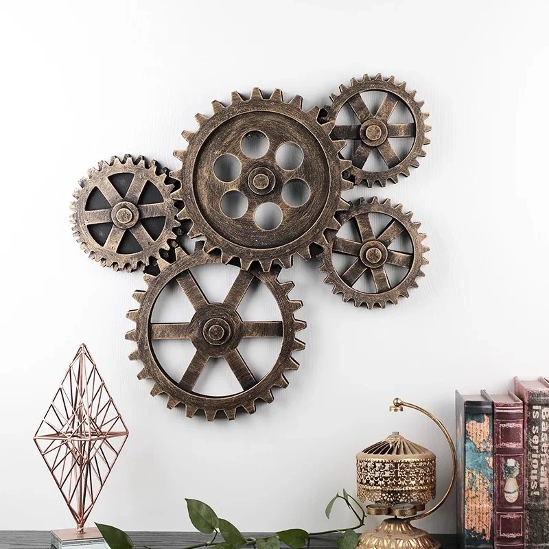 

Customized American Retro Industrial Style Creative Wall Art Decor Wooden Gear Wall Hanging For Coffee Shop Bar Decor, Gold/silver/red