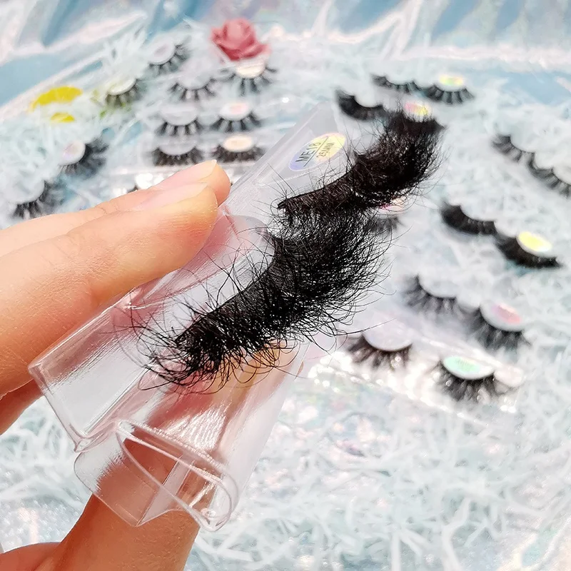 

Private Label 100% Real Mink 5D 6D Messy Volume Fluffy Long Mink Lash Drama Natural Soft Band Eyelashes 25mm Mink Eyelash Vendor