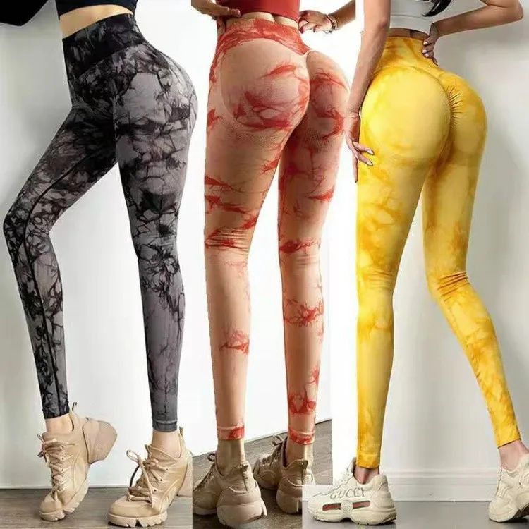 

2021 New style tie dye high elastic yoga fitness lift hips pants running pants leggins joggers sports pants