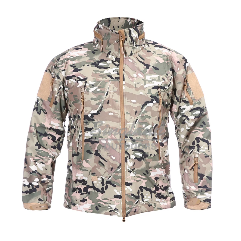 

Outdoor Tactical Hunting Clothing Military Army Clothing Waterproof Windproof Fleece Lined Softshell Shark Skin Jacket, Multicamo