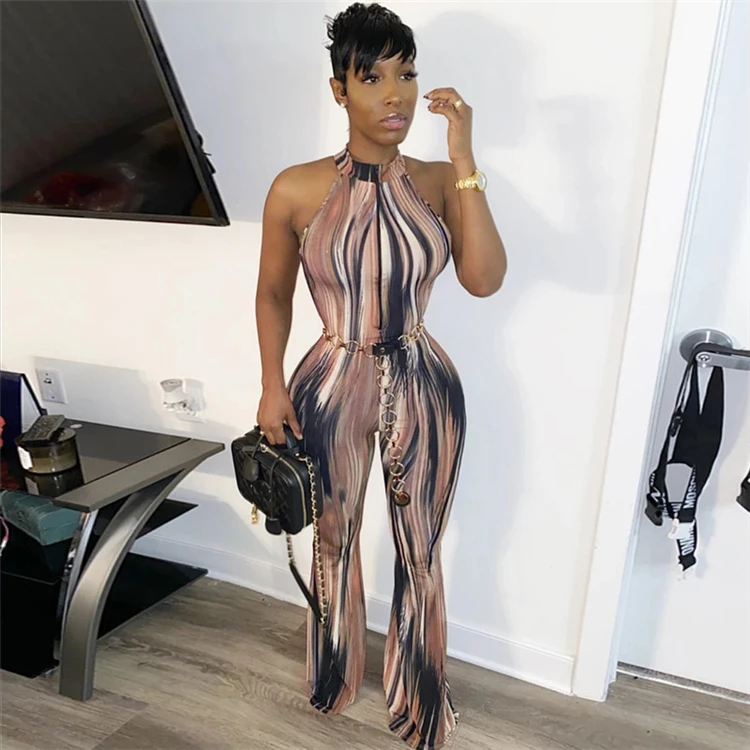 B92263 Women sexy jumpsuit and rompers sleeveless bodycon stripe women one piece fashion wholesale hotsale 2020
