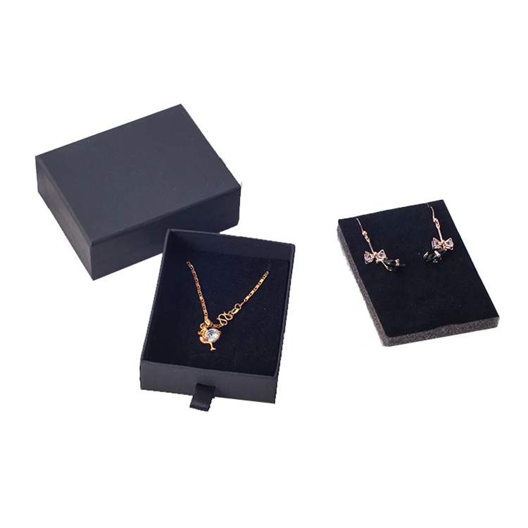 

Wholesale Custom Logo Jewellery Packaging Drawer Box Ring Earring Necklace Bracelet Black Cardboard Paper Jewelry Box, Standard