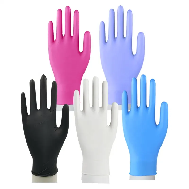 

High quality bule black white 5mil 6mil full texture finger texture mixed blend Synthetic nitrile gloves