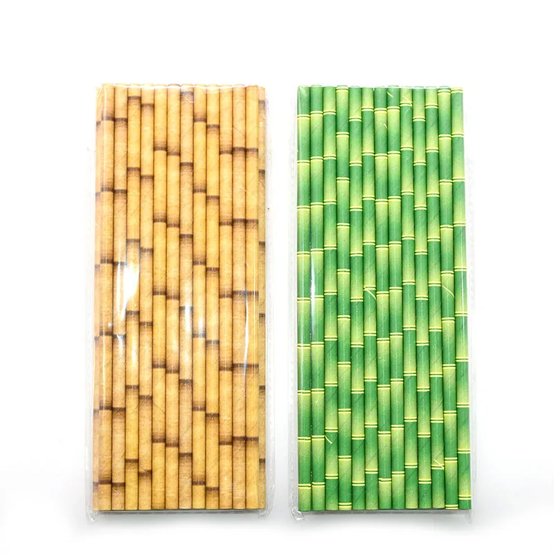 

H326 Disposable Eco Friendly Multi Colour Environmental Straws Beverage Drinking Bamboo Pattern Printed Paper Straw, 2 colour