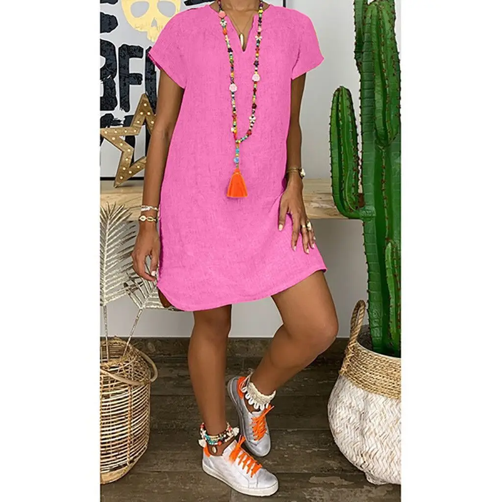 

Women's Plus Size Loose Dress Summer Cotton Linen Dresses