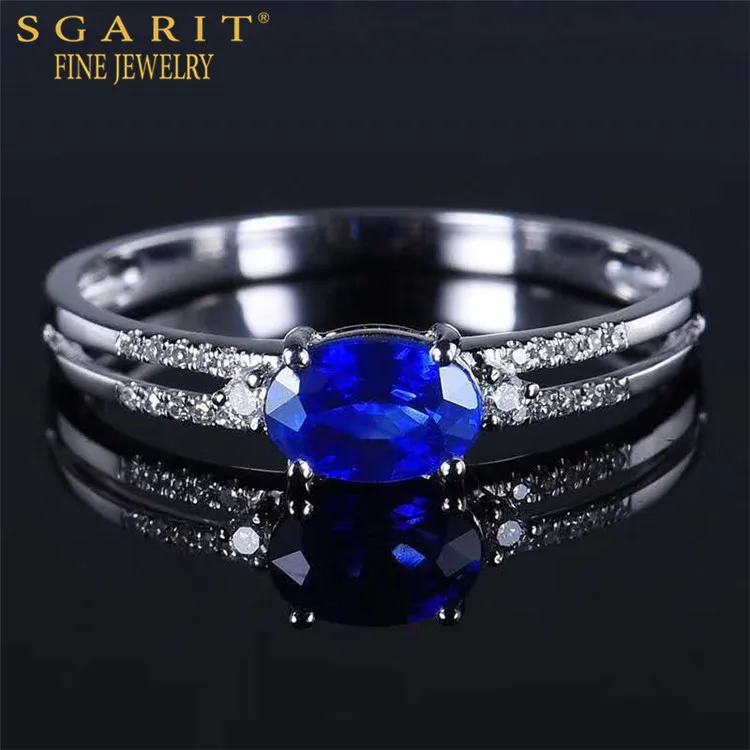 

SGARIT luxurious bridal engagement jewelry 18k gold finger ring 0.6ct Sri Lanka royal blue natural sapphire ring