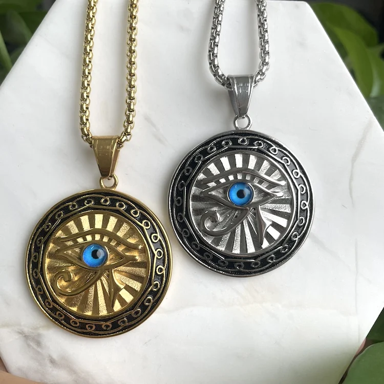 

Fashion Hip Hop Women And Men Evil Eyes Necklace Silver Gold Plated Blue Eye Pendant Stainless Steel Necklaces Jewelry, Gold , silver