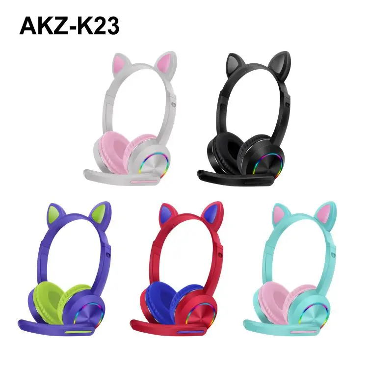 

Most popular 2021 cat ears led headset ear earphone wireless cute headphone for girls kids cat ear Headphones AKZ-K23, 4 colors available