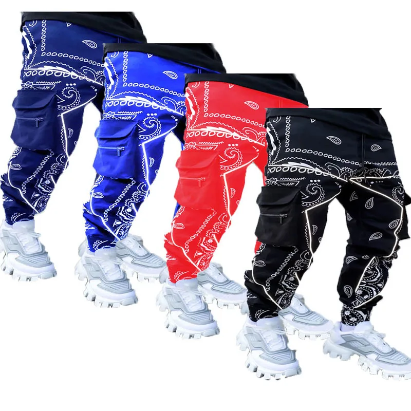 

Wholesale Mens Gym Joggers Custom SportsWear Sports Joggers Bandana printing stack pants, As picture