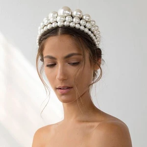 JuJia Stock Golden Silvery Colour Simulated Pearl Hairbands for Women Hair Jewelry