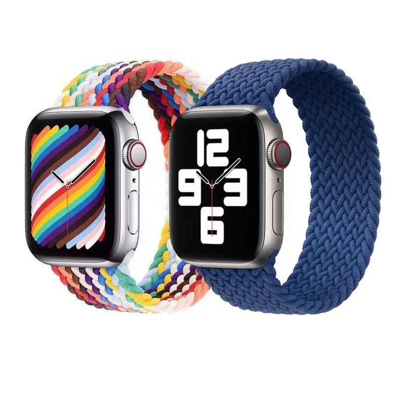 

2020 Braided Solo Loop Nylon Fabric Strap for Apple Watch Band 44mm 40mm 38mm 42mm Elastic Bracelet for iWatch Series 6 SE 5 4 3, Charcoal, pink, blue camouflage, black green, blue green, black red