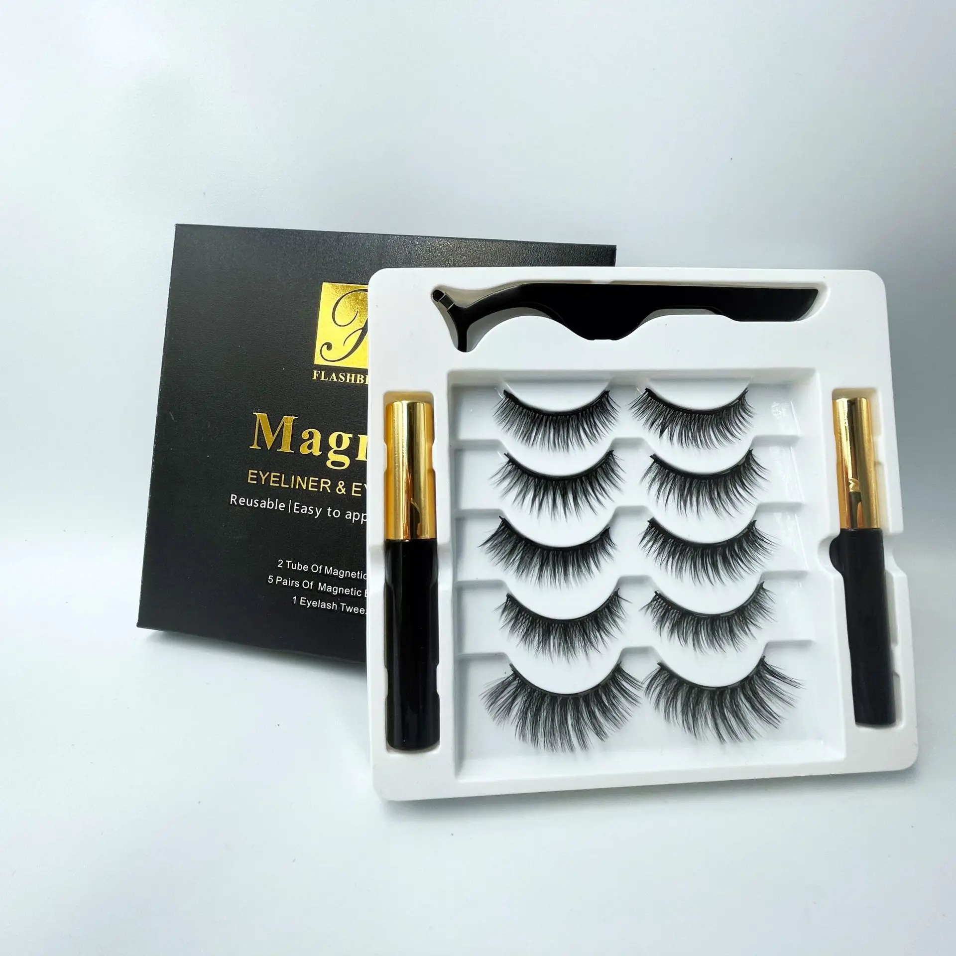 

Private Label Packaging Cruelty Free Liquid Waterproof Eyeliner Mink False Lashes Magnet Magnetic Eyelashes, Black