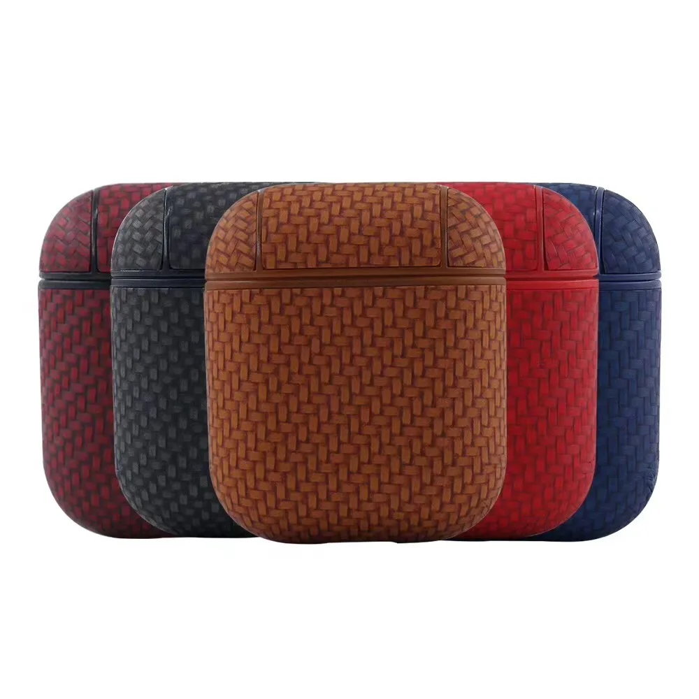 

High Quality for Airpods Leather Case Cover Luxury woven PU Pattern Protective Skin Compatible for Airpods Charging Case