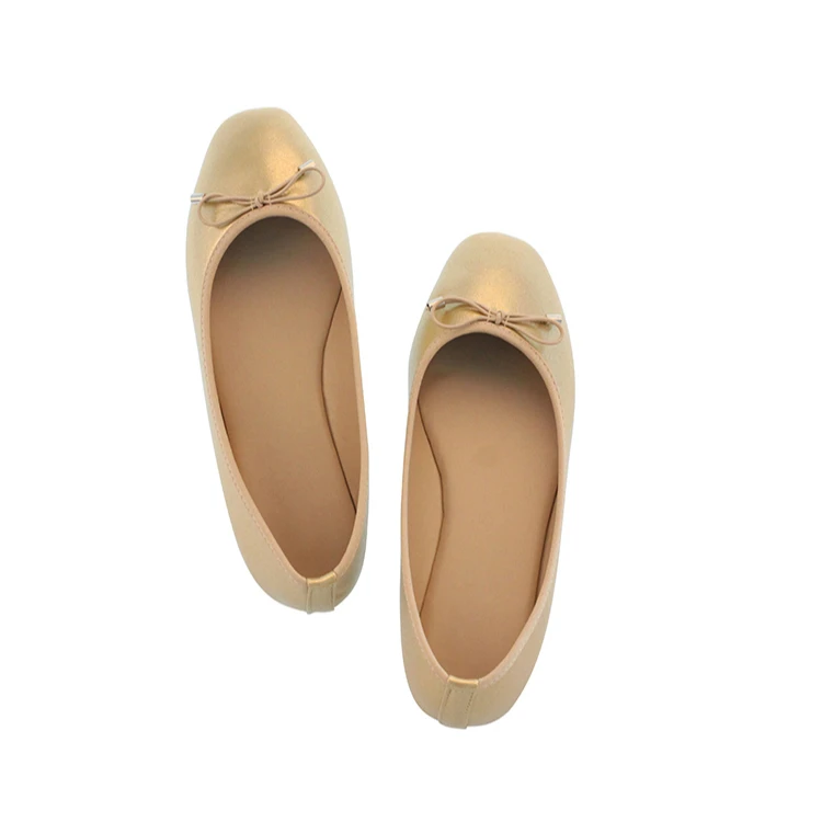 

Stock women flat shoes casual ladies shoes women flat rubber shoes lady square toe elastic bow basic styles, Gold