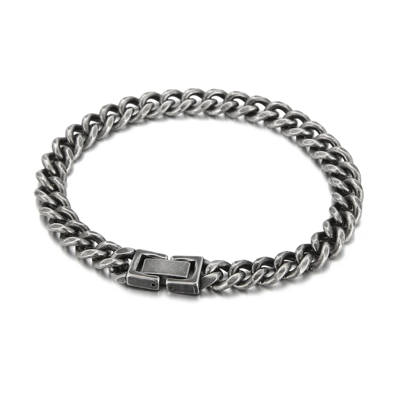 KALEN Retro Mens 200mm Grey Matte Stainless Steel Cuabn Chain Bracelets