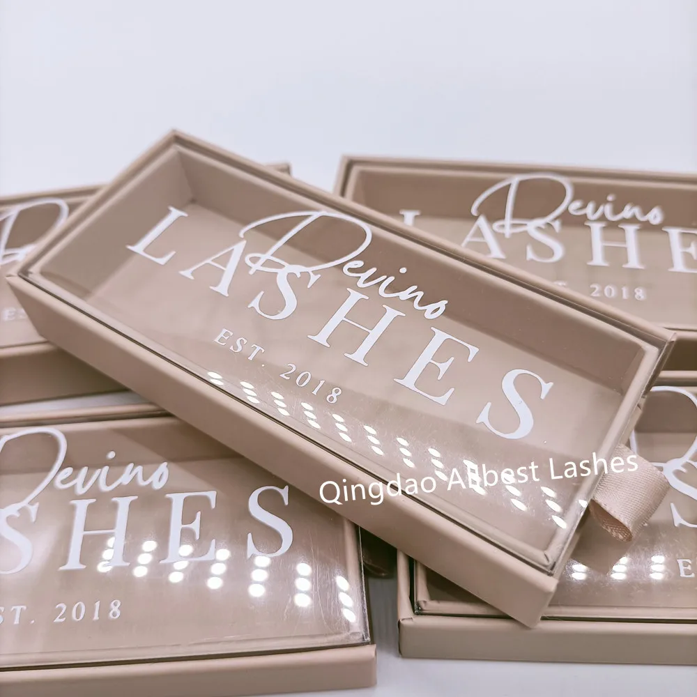 

Wholesale PVC Lashbox 3D Mink Eyelash Empty Brown Pull Out Eyelashes Packaging Custom White Drawer Lash Boxes
