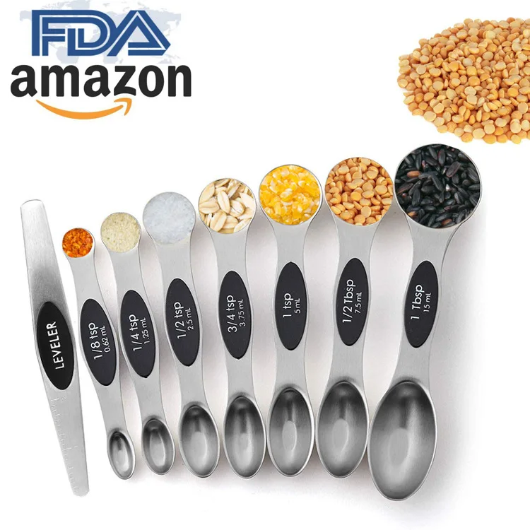 

Stainless steel double-headed measurement spoon 8 pcs measuring spoon set magnetic suction measuring cups and spoons scraper, Colorful