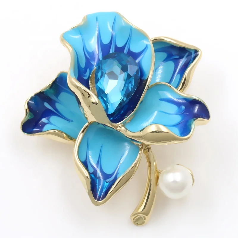 

JAENONES Designer Custom Beautiful Enamel Plant Brooch Pearl Rhinestone Pin Crystal Flower Brooches Lapel Pins For Women Luxury, Custom color acceptable