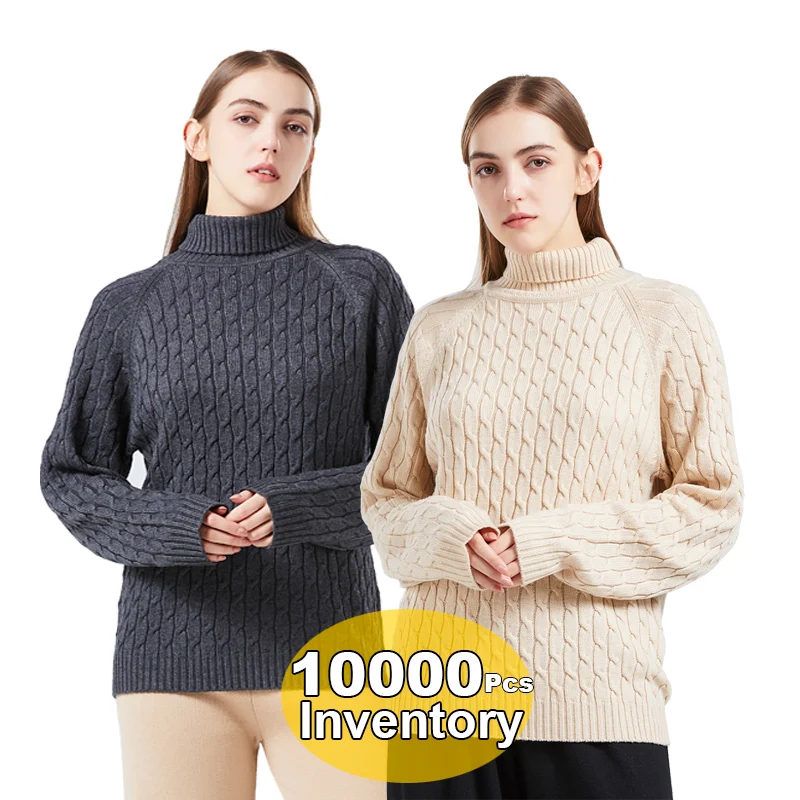 

High Quality Custom Turtleneck Cashmere High Neck Knit Wool Cotton Pullover Women Sweater, Customizable