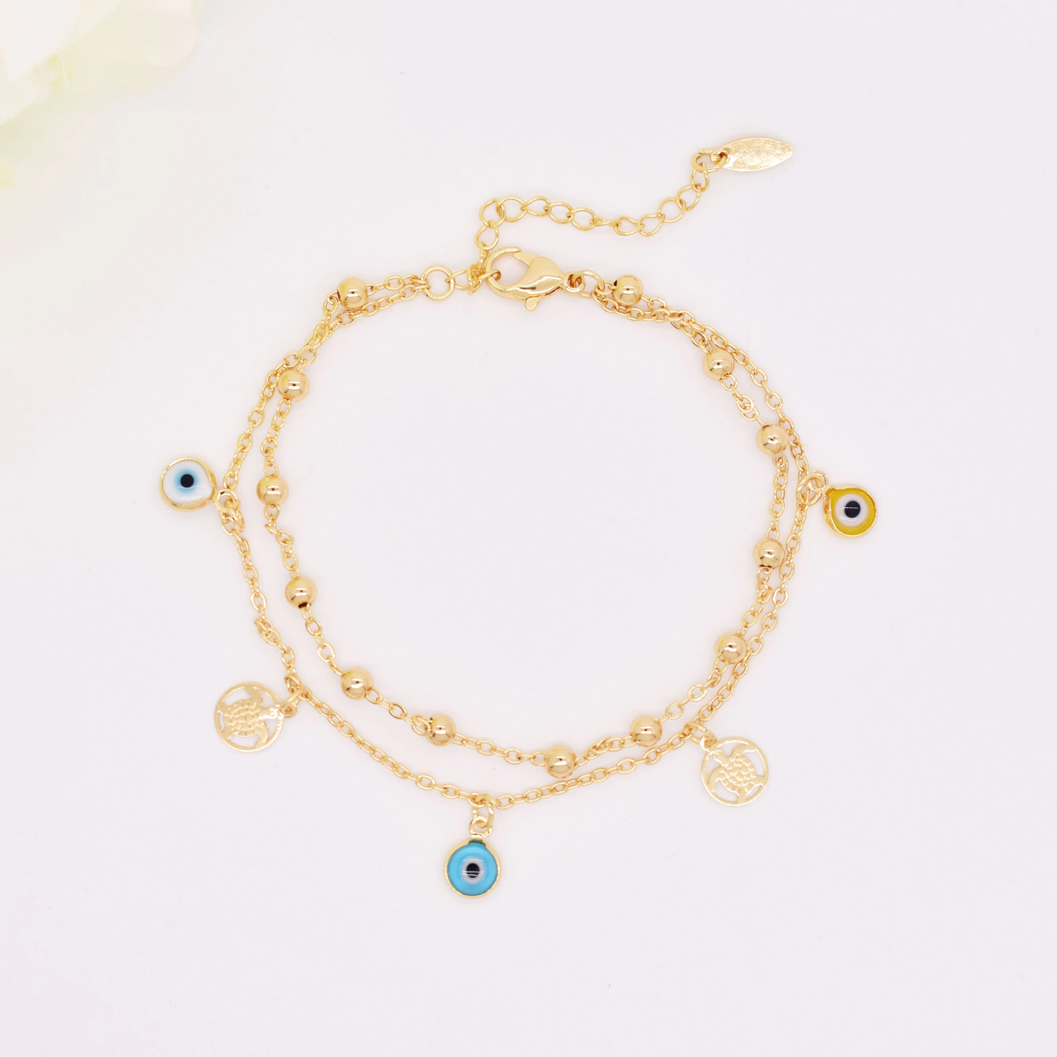 

Fashion Top Sell Summer Custom Turkey Turkish Bracelet Single Blue Evil Eyes Anklet For Women, 18k gold