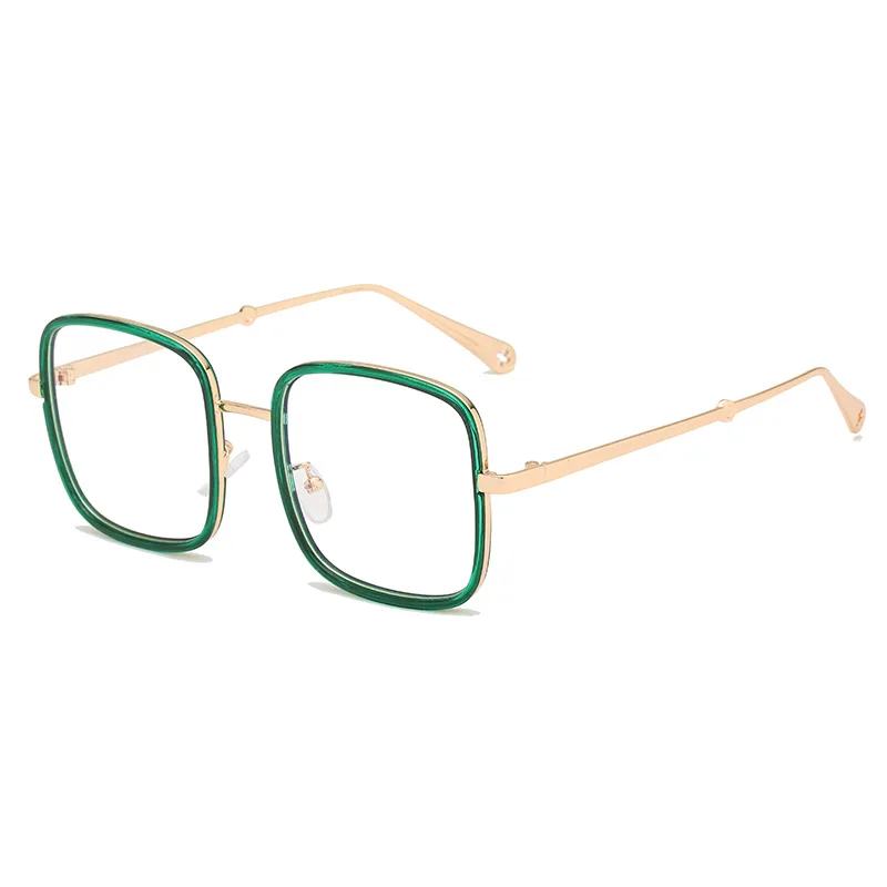 

Clear Green Square Women's Glasses Vintage Alloy Oversized Square Eyeglasses Men Retro Transparent Eyewear Black Pink Shades Big