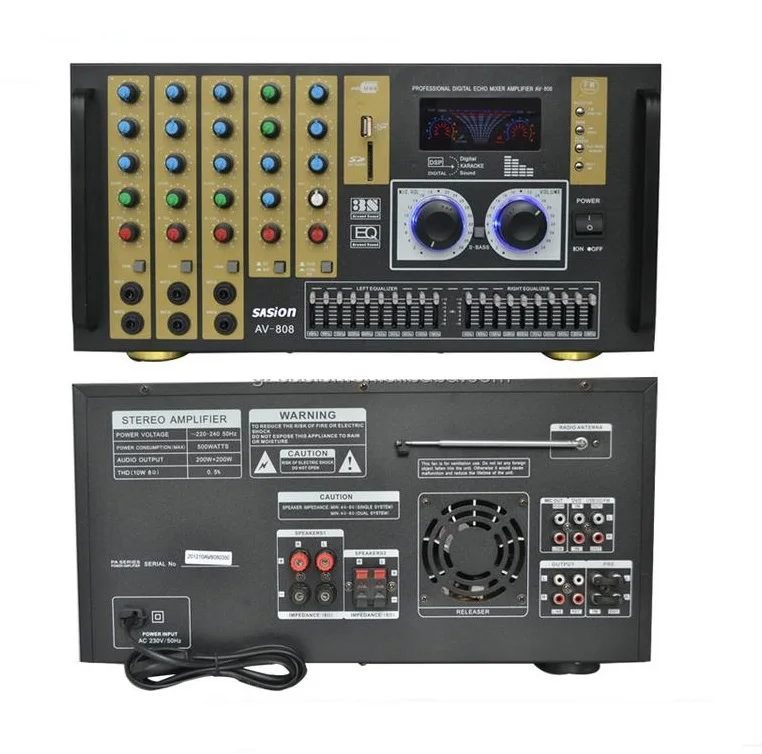 

Professional DJ Home Amplifier Karaoke With USD/SD/Radio AV-808, Black
