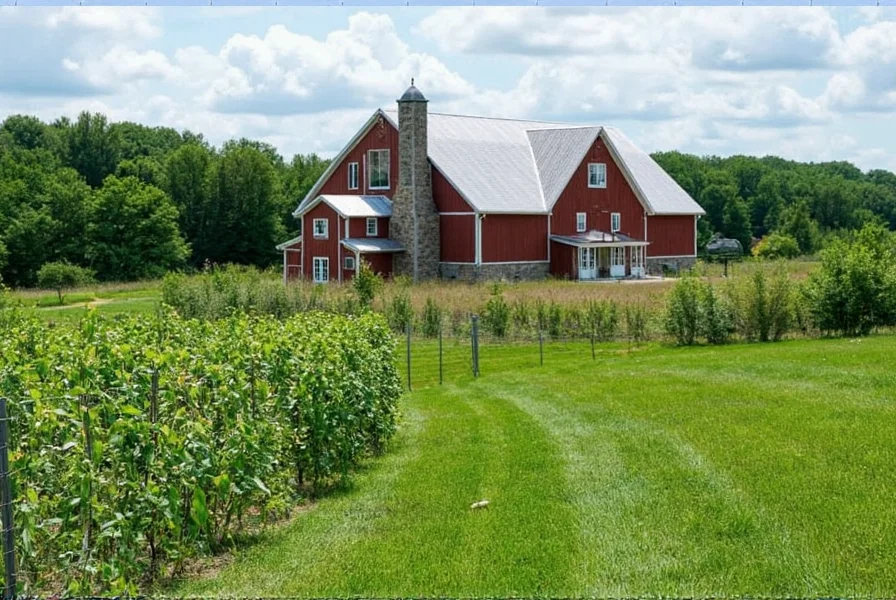 aerial view of ginger hill farm showing diverse crop fields and grazing areas