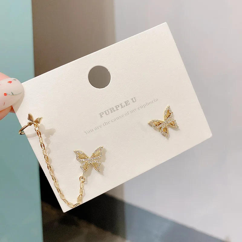 

Hongtong 2021 Fashion Metal Jewelry Elegant and Cute Rhinestone Butterfly Asymetrical Earrings, Picture