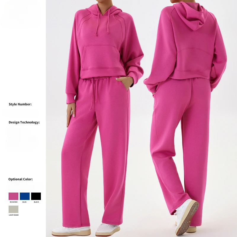 Women's Lightweight Breathable 2-Piece Lounge Outfits Fall Fashion Baggy Hoodie Sweatpants with Pockets Women's Fashion Hoodies