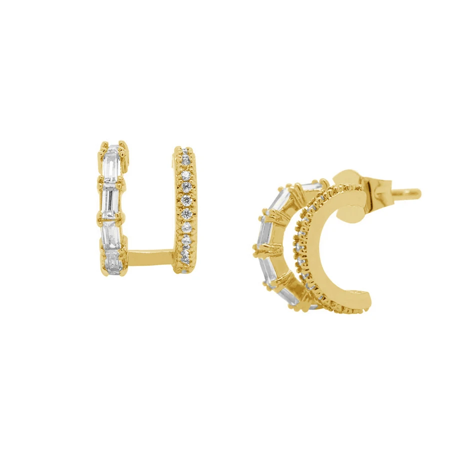 

Trendy S925 Sterling Silver Trio Mini Bezel Hoop Earring Woman 2020 New Vintage 18K Gold Vermeil for Women Statement Earrings