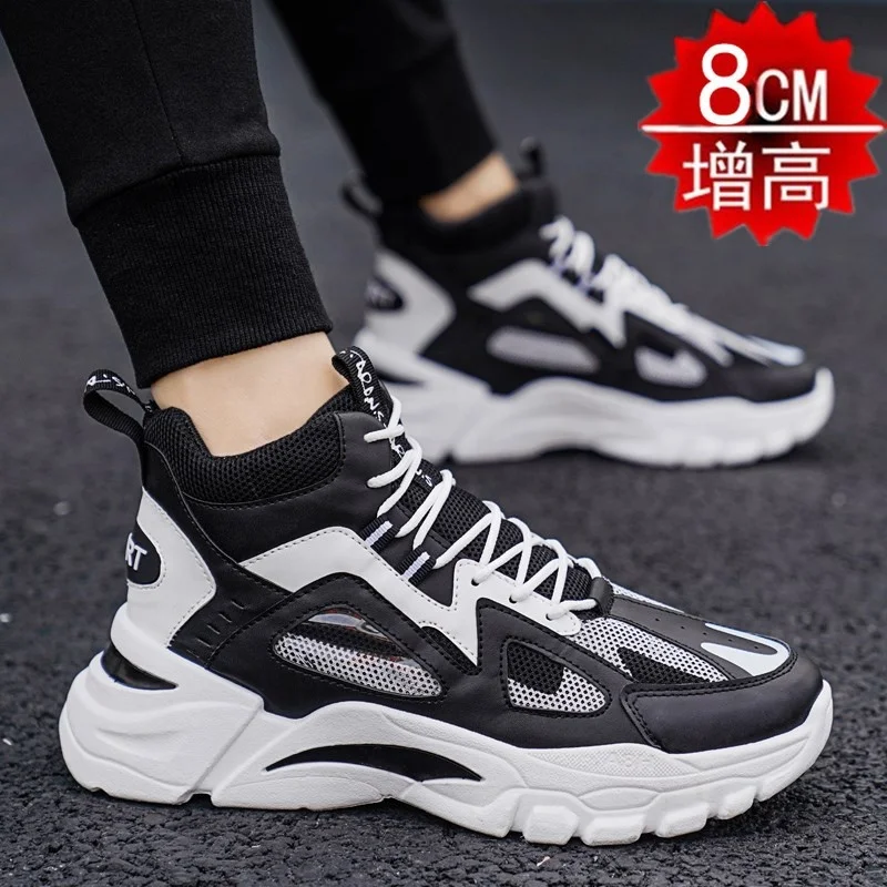 

Men's students height increasing insole autumn 10cm high-top Invisible Shoes Color matching elevator 8cm teenagers glued shoes