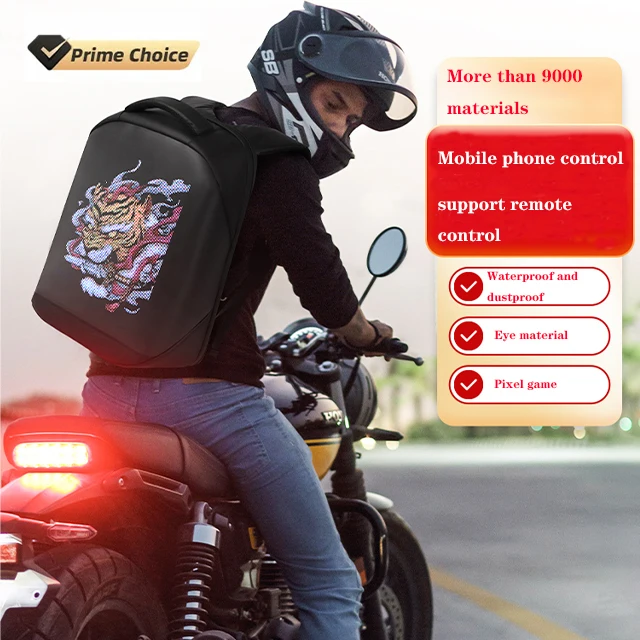 

BSCI LED Knight Bag Waterproof Hard Shell Motorcycle Motorbike Riding Backpack DIY Display Daypack Eyes LED Backpack