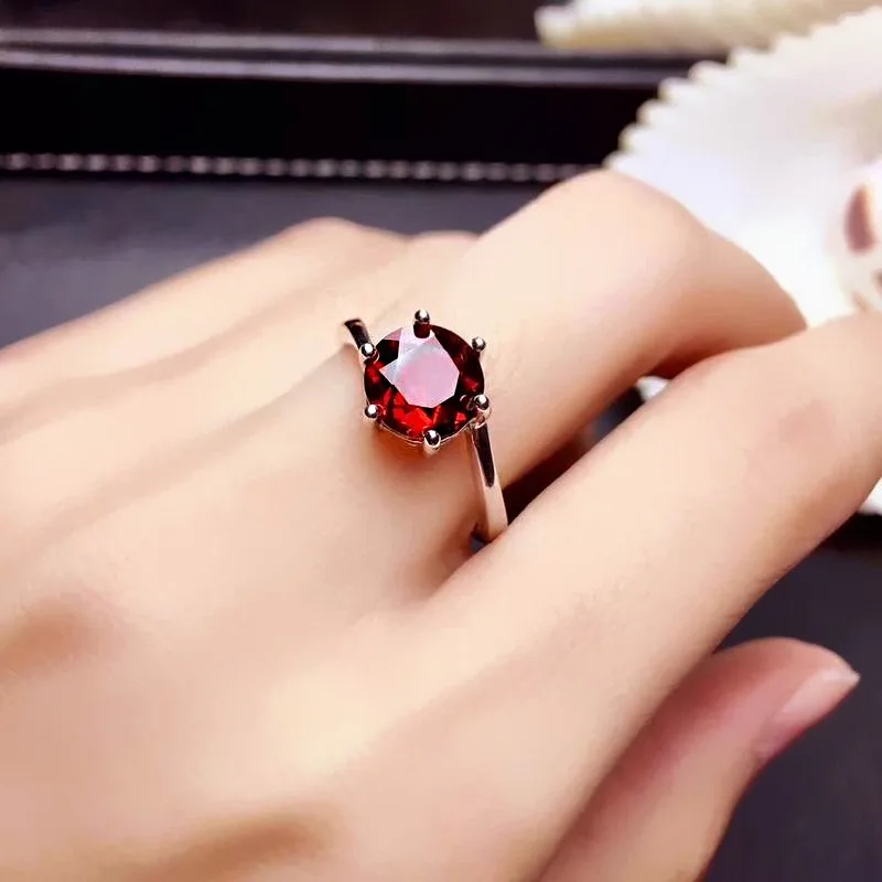 925 Sterling Silver Natural Red Garnet Ring 18K Gold Plated Ruby Diamond Ring for Women