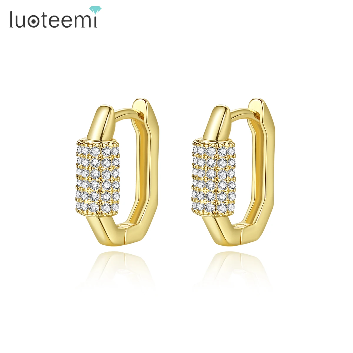 

LUOTEEMI 18K Gold Plated 2022 Earring Cubic Zirconia Stud Hot Sale Funny Jewelry Woman Cute Earing For Girl
