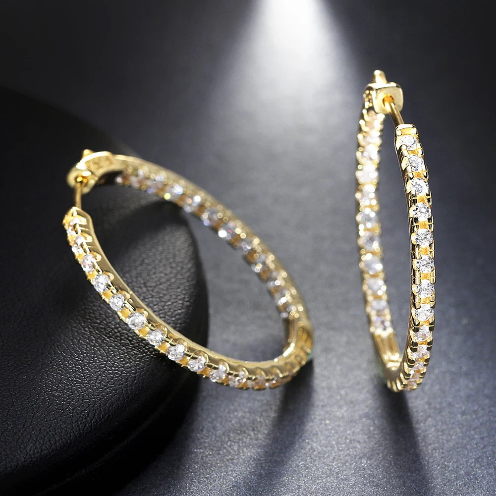 

RINNTIN OE137 Big Hoop Earrings Jewelry Wholesale Brass Shiny Cubic Zircon 14K Gold Korean earings for Women