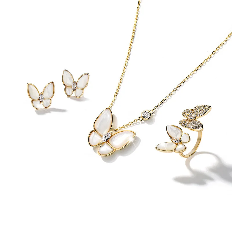 

wholesale 18k gold Butterfly jewelry Fashion butterfly necklace ring butterfly women jewelry set