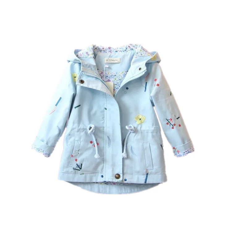 

Classic sweet children's coat girl spring and autumn jacket children's embroidered windbreaker children's clothing